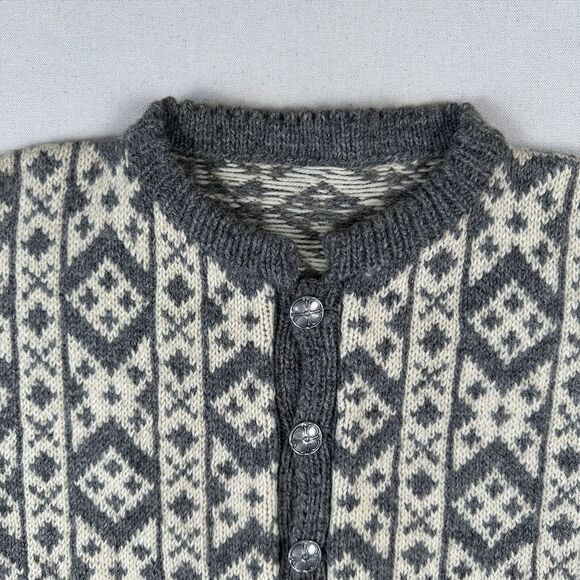 Vintage Unbranded Fair Isle Wool Knit Cardigan Women’s Medium Gray Beige Sweater - Picture 6 of 16